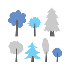 Collection of small cute modern cartoon tree