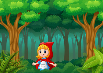 Girl red hooded are in the forest