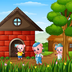 Three little pigs at village