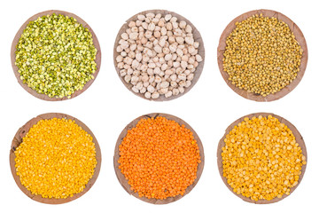 India Group of Seeds in Raw Split Mung Bean Lentils, Mung Daal, Dried Chick Pea, Kabuli Chana, Dried Coriander Seeds, Dhaniya, Yellow Split Dal, Mogar Dal, Red Lentils, Masoor Dal, Split Chickpea.