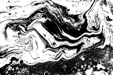 Black and white liquid texture. Hand drawn marbling illustration. Abstract vector background. Monochrome marble pattern.