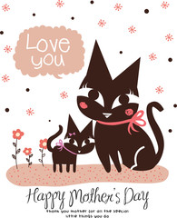 vector set cute kitty in mother's day with cartoon style