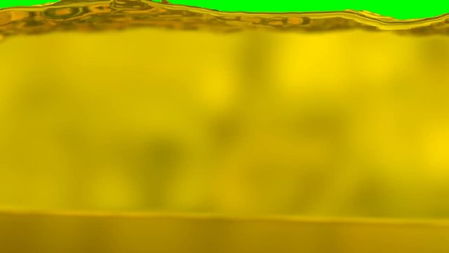 Animated a lot of gasoline or mobile gas pouring and splashing rapidly filling up whole container against green background. Liquid has no transparency.