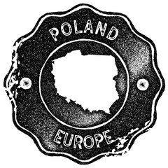 Obraz premium Poland map vintage stamp. Retro style handmade label, badge or element for travel souvenirs. Black rubber stamp with country map silhouette. Vector illustration.