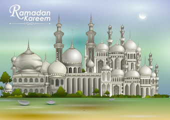 Decorated mosque in Eid Mubarak (Happy Eid) Ramadan background