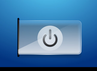 Glass transparent effect power start button, on off icon, vector UI or app symbol design