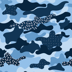seamless pattern blue camouflage