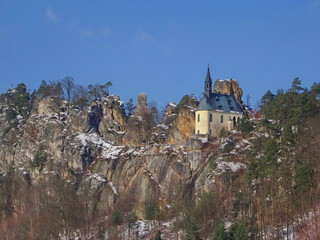 View on Vranov ruins with Pantheon, Mala skala, Bohemian paradise, Czech republic