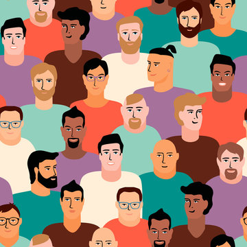 Vector Seamless Pattern With Men Faces.