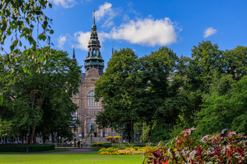 View onto the Nordic Museum or Nordiska museet on Djurgarden island in Stockholm Sweeden