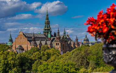 Fototapeta na wymiar View onto the Nordic Museum or Nordiska museet on Djurgarden island in Stockholm Sweeden