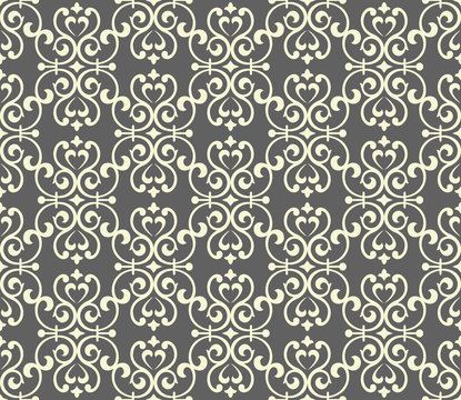 Wallpaper in the style of Baroque. A seamless vector background. Grey floral ornament. Graphic pattern for fabric, wallpaper, packaging. Ornate Damask flower ornament