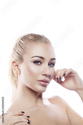 Portrait Of Model Girl With Nude Make Up Blonde Hair Clean