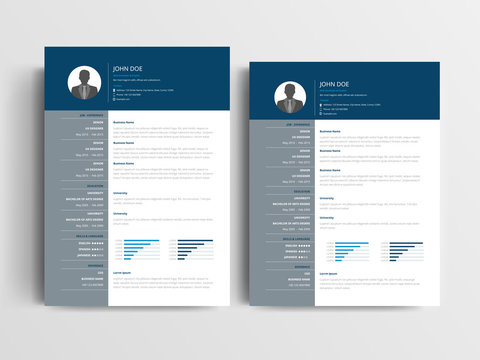 Resume Layout with Blue and Gray Accents