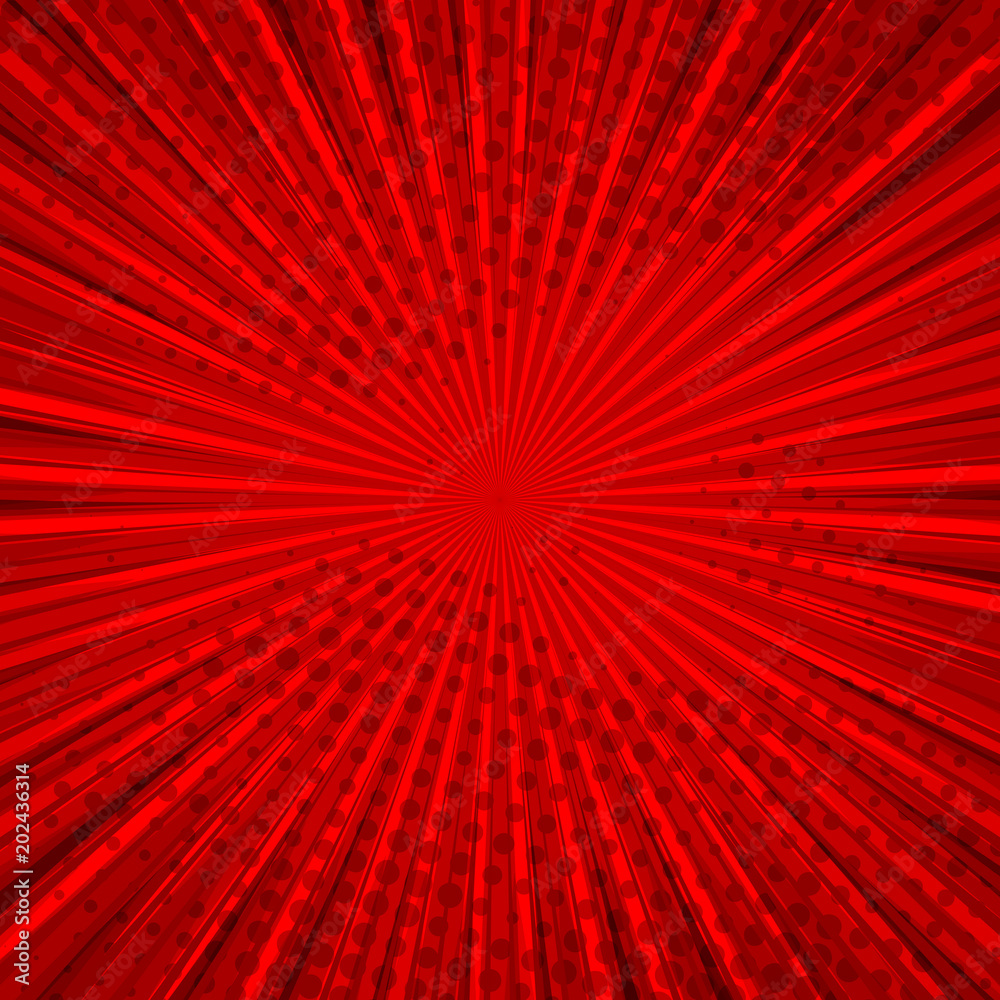 Poster abstract comic red background for style pop art design. retro burst template backdrop. light rays ef