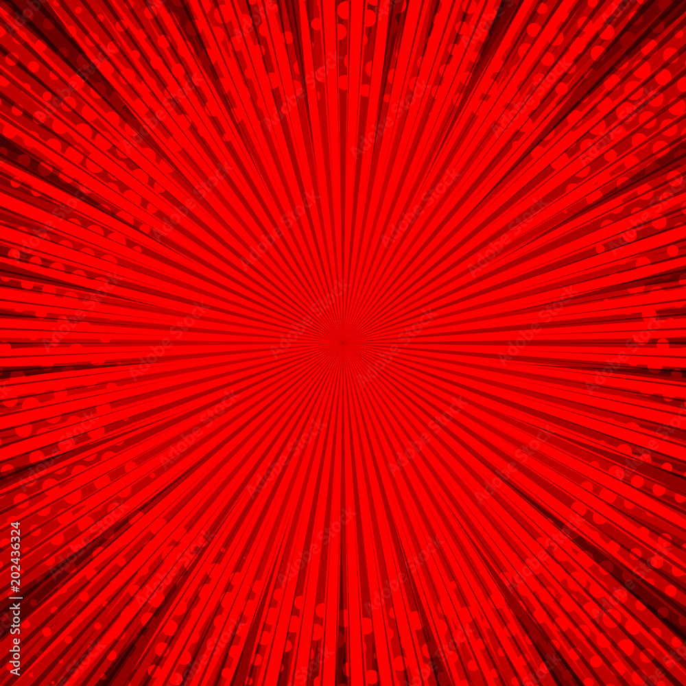 Poster abstract comic red background for style pop art design. retro burst template backdrop. light rays ef