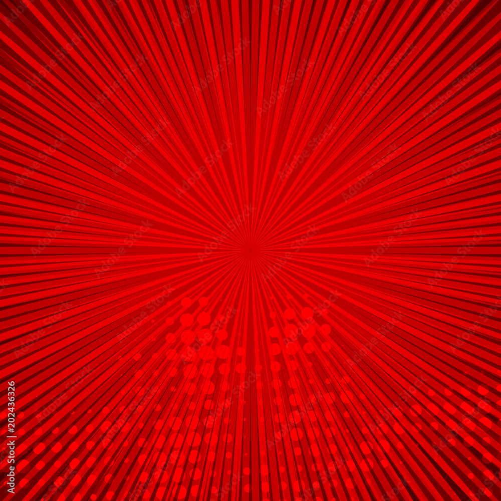 Poster abstract comic red background for style pop art design. retro burst template backdrop. light rays ef