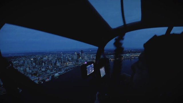 Night Heli Flight Filming Seattle Waterfront
