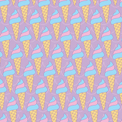 Bubble gum cone ice cream in purple. A playful, modern, and flexible pattern for brand who has cute and fun style. Repeated pattern. Happy, bright, and magical mood.