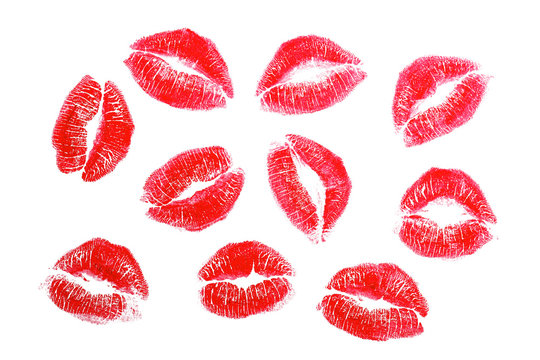 Lipstick kisses, isolated on white