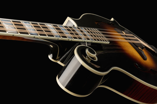 Mandolin isolated on black background. Music concept.
