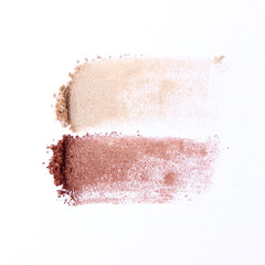 several cosmetic eye shadow shadows of different colors for the eyes on a white background. a palette of shadows. minimalism, procurement for design. top 