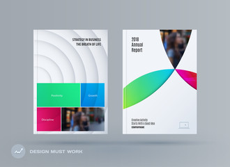 Brochure design paper-cut template. Colourful creative abstract set, annual report with circles shadows for branding.