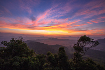 Fototapeta na wymiar Morning light (colorful morning in the mountains, Khao Kho Hong) Hat Yai District, Songkhla, Thailand