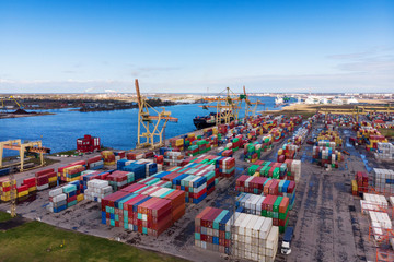 industrial port with containers aerial view
