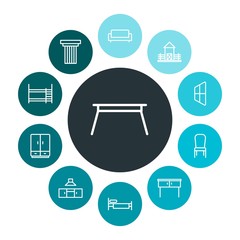 buildings, furniture Infographic Colorful outline Icons Set. Contains such Icons as  home, bedroom,  nature,  wardrobe,  farm,  background,  room, furniture and more. Fully Editable. Pixel Perfect