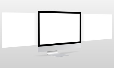 Computer monitor with blank framework web pages. Responsive screen mockup.  Web design concept to showcasing your web projects. Vector illustration