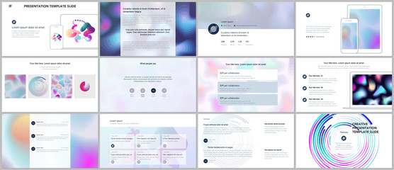 Minimal presentations, portfolio templates with geometric patterns, gradients, fluid shapes. Brochure cover vector design. Presentation slides for flyer, leaflet, brochure, report, advertising