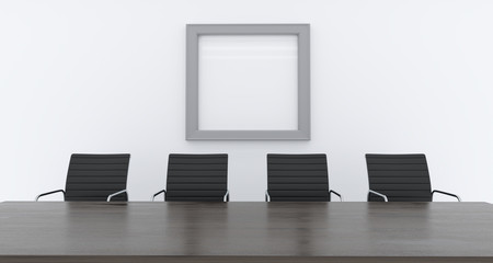 3d rendering of office with chars and empty table with empty poster on wall