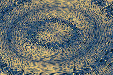 Spherical warp of space. Fantastic background image of wormhole of blue and golden color in center.