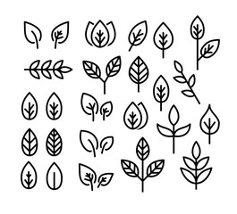 Leaves thin line icon set vector 