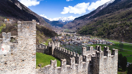 Fototapeta na wymiar Valtellina, panoramic view from a castle of Grosio. Province of Sondrio 