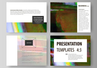 Business templates for presentation slides. Easy editable abstract vector layouts in flat design. Glitched background made of colorful pixel mosaic. Digital decay, signal error, television fail.