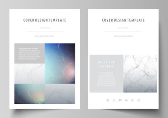 Business templates for brochure, magazine, flyer. Cover design template, vector layout in A4 size. Compounds lines and dots. Big data visualization in minimal style. Graphic communication background.