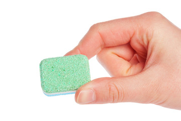 Dishwasher tablets on a white background