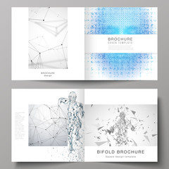 The vector illustration of editable layout of two covers templates for square design bifold brochure, magazine, flyer, booklet. Artificial intelligence concept. Futuristic science vector illustration