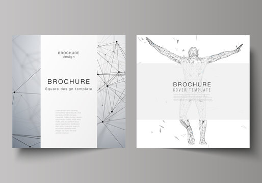 The minimal vector illustration of editable layout of two square format covers design templates for brochure, flyer, magazine. Artificial intelligence concept. Futuristic science vector illustration.