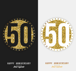 Set of 50th Happy anniversary cards template with gold elements. 