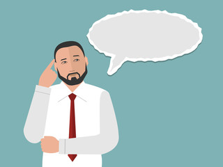 Thinking businessman and a cloud of thoughts. Concept 