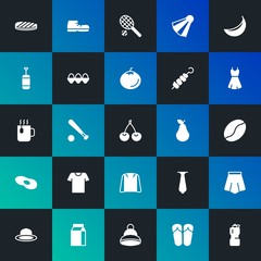 Modern Simple Set of food, clothes, sports, drinks Vector fill Icons. Contains such Icons as  closeup,  team, banana,  warm and more on dark and gradient background. Fully Editable. Pixel Perfect.