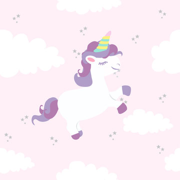 Unicorn with rainbows in colored pastel pattern