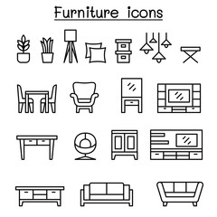 Furniture icon set in thin line style