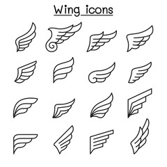 Wing icon set in thin line style