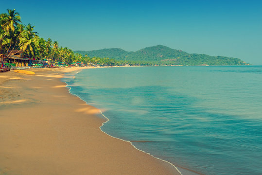empty Palolem Beach during the morning hours. Tinted.