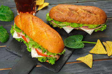 sandwich on a wooden table