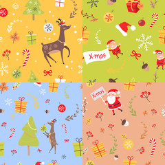 Obraz na płótnie Canvas Set of Seamless Patterns with Christmas Elements